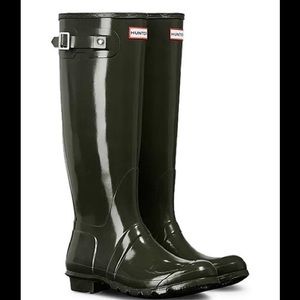 Hunter Original Tall Gloss Rain Boots - Dark Olive